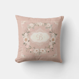 Pink Boho Floral Monogram Cushion