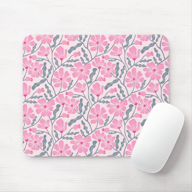 Pink Boho Floral Pattern Mouse Mat (With Mouse)