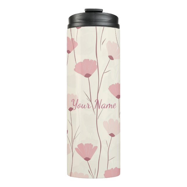 Pink Boho Floral Pattern Personalised Thermal Tumbler (Front)