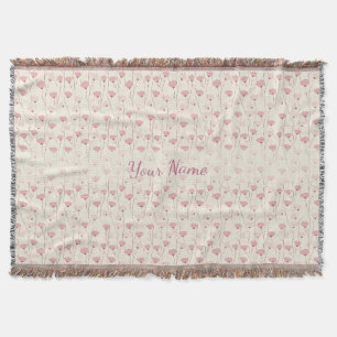 Pink Boho Floral Pattern Personalised Throw Blanket