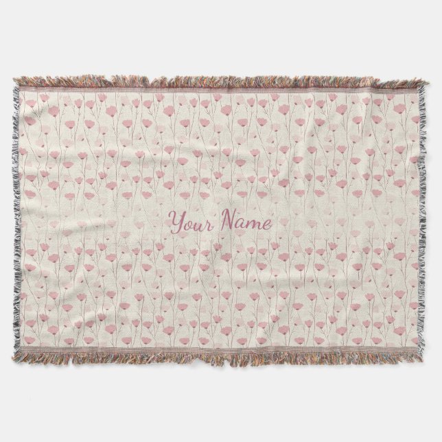 Pink Boho Floral Pattern Personalised Throw Blanket (Front)
