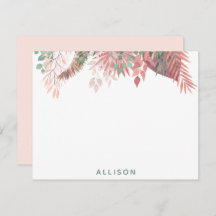 Pink Boho Floral Personalised Flat Note Card
