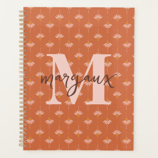 Pink Boho Floral Personalized Monogram Name Planner