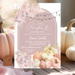 Pink Boho Floral Pumpkin Baby Shower Invitation