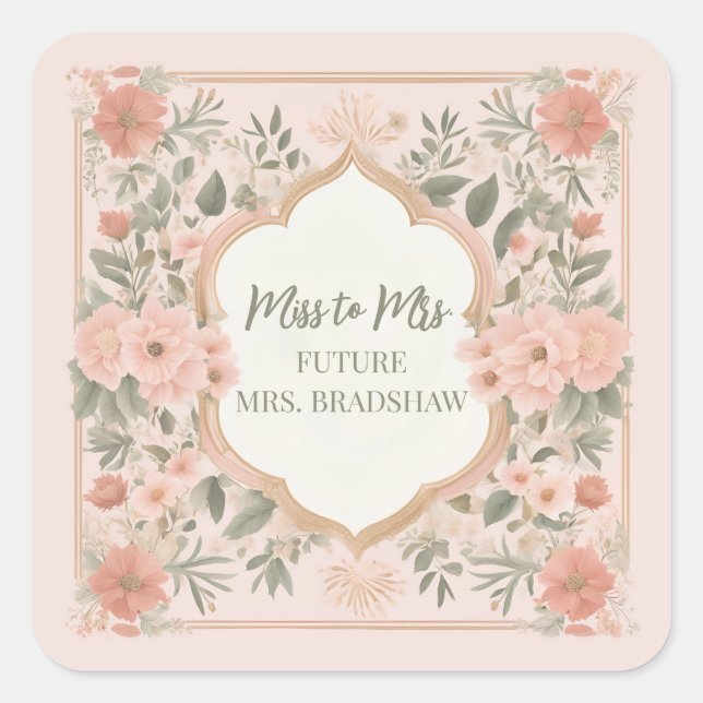 Pink Boho Floral Square Sticker (Front)