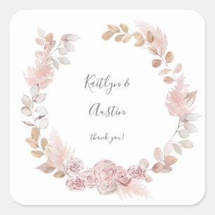 Pink Boho Floral Thank You Square Sticker