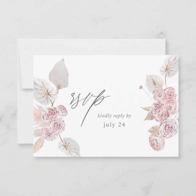 Pink Boho Floral w Meal RSVP 2 (Front)