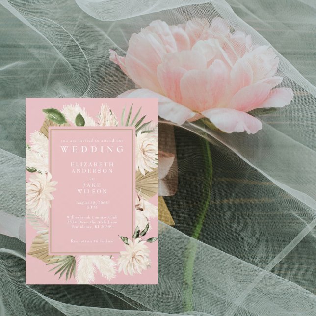 Pink Boho Floral Wedding Invitation (Creator Uploaded)