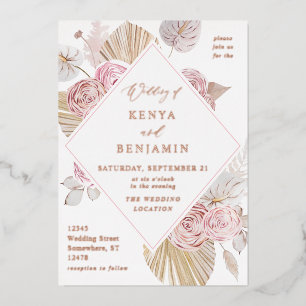 Pink Boho Floral Wedding Invitation Foil