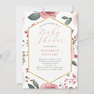 Pink Boho Flowers Peonies Baby Shower Invitation