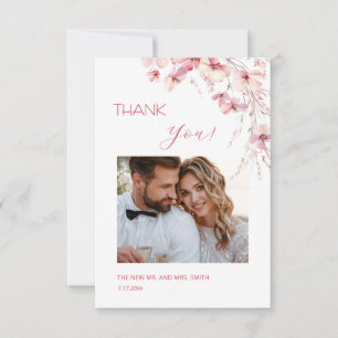Pink Boho  Flowers Thank You Card