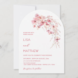 Pink Boho Flowers White Casual Wedding Invitation