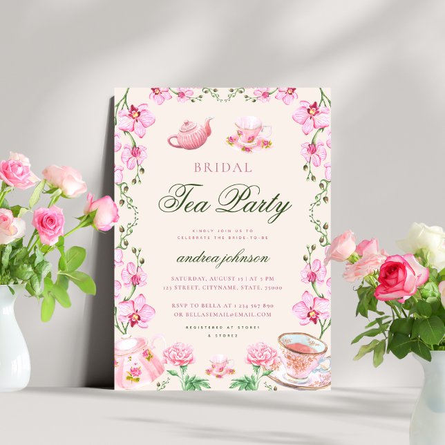 Pink Boho Garden Floral Tea Party Bridal Shower Invitation (Creator Uploaded)