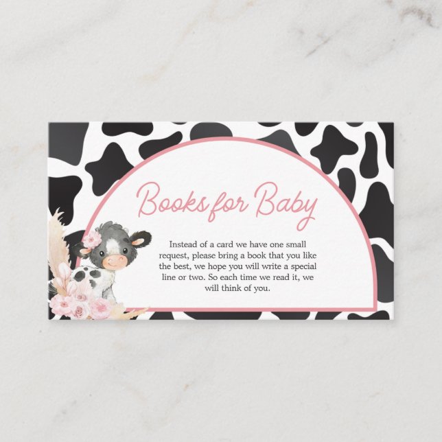 Pink Boho Highland Cow Baby Shower Books for Baby Enclosure Card (Front)