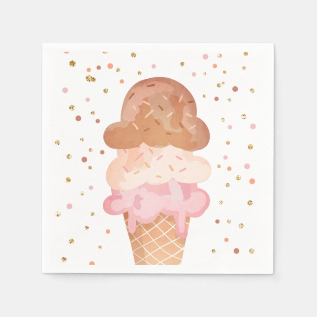 Pink Boho Ice Cream Cone Confetti Paper Napkins (Front)