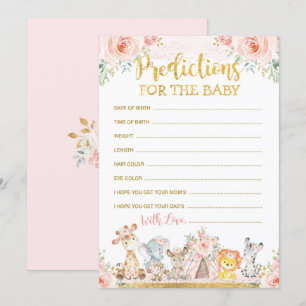 Pink Boho Jungle Animals Predictions for Baby Card
