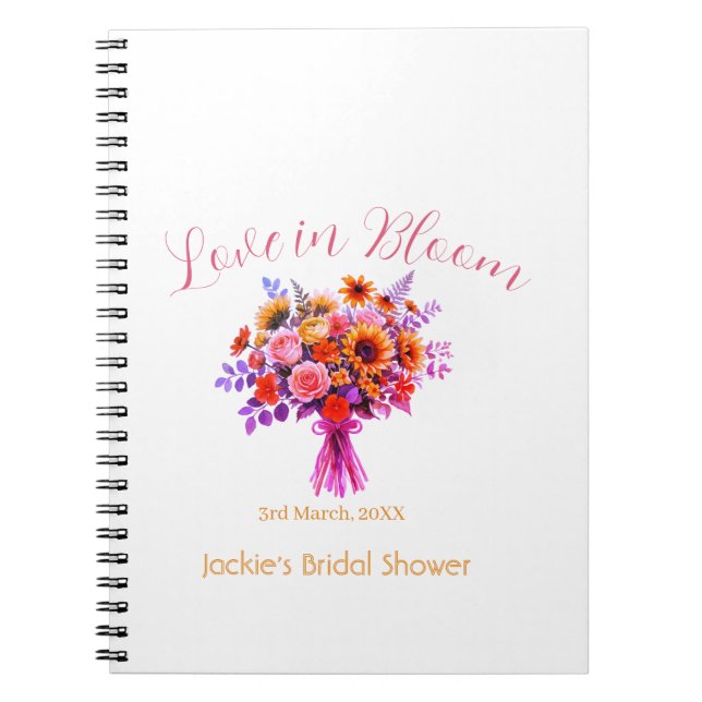 pink  boho love in Bloom bridal shower name retro Notebook (Front)