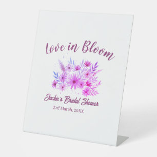 pink boho love in Bloom bridal shower name retro Pedestal Sign