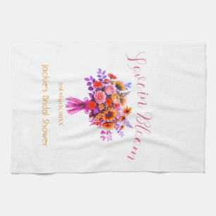 pink boho love in Bloom bridal shower name retro Tea Towel