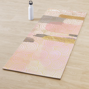 Pink Boho meditation  yoga mat with golden stripes