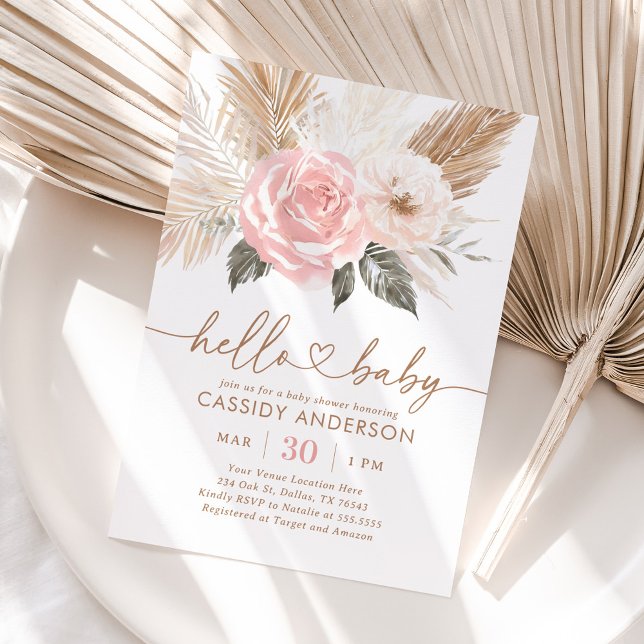 Pink Boho Pampas Grass Baby Shower Invitation (Creator Uploaded)