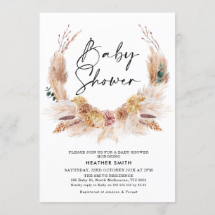 Pink Boho Pampas Grass Baby Shower Invitation