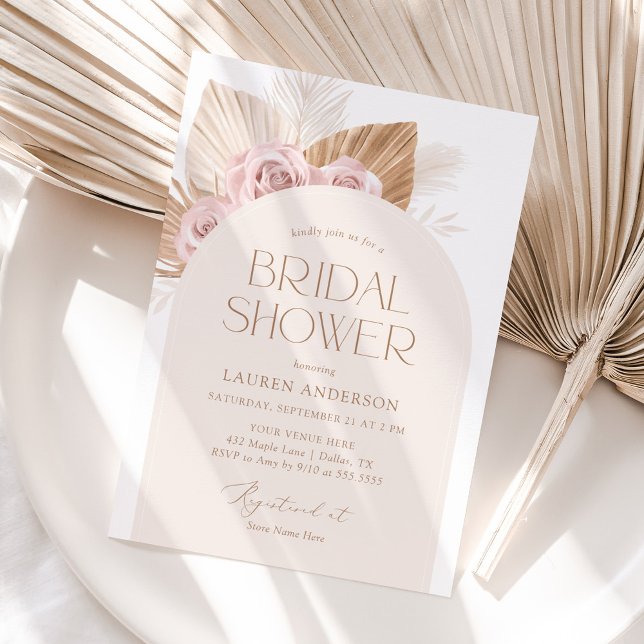 Pink Boho Pampas Grass Bridal Shower Invitation (Creator Uploaded)