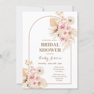 Pink Boho Pampas Grass Bridal Shower Invitation 