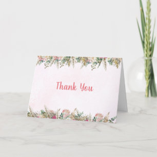 Pink Boho Pampas Grass Floral Folded Thank You Card