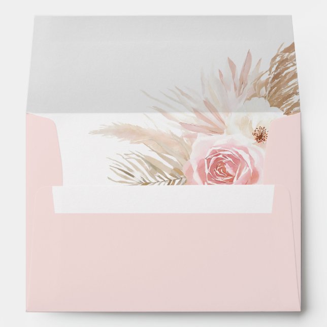 Pink Boho Pampas Grass Girl Baby Shower Envelope (Back (Bottom))