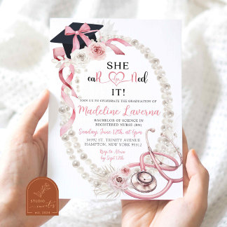 Pink Boho Pearl Coquette RN Nurse Graduation Invitation