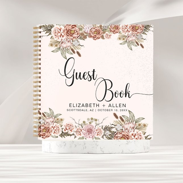Pink Boho Personalized Floral Wedding Guest Book (Creator Uploaded)