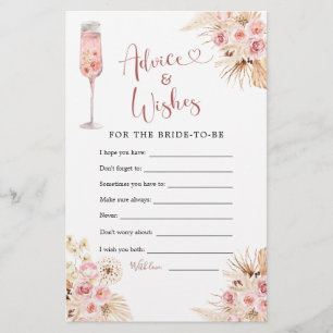 Pink Boho Petals and Prosecco Advice & Wishes Card