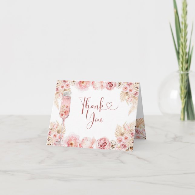Pink Boho Petals and Prosecco Folded Card (Front)