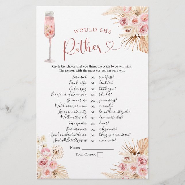 Pink Boho Petals and Prosecco Would She Rather (Front)