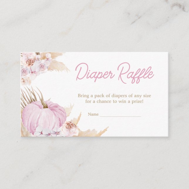 Pink Boho Pumpkin Baby Shower Diaper Raffle Enclosure Card (Front)