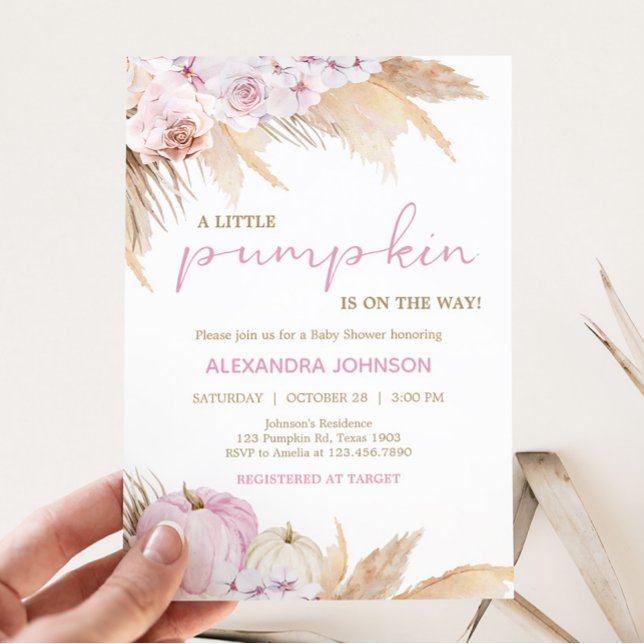 Pink Boho Pumpkin Baby Shower Invitation (Boho Pumpkin Baby Shower Invitation)
