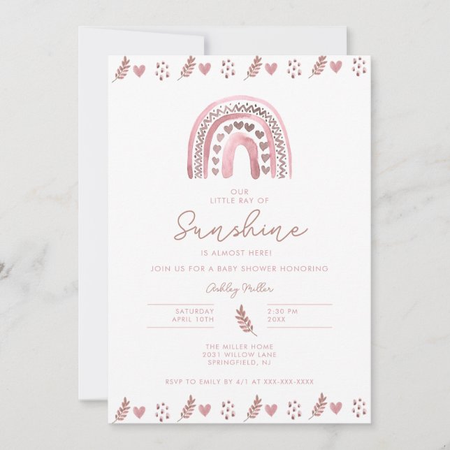 Pink Boho Rainbow Baby Shower Invitation (Front)