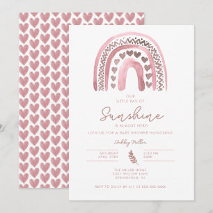 Pink Boho Rainbow Baby Shower Invitation