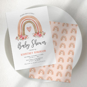 Pink Boho Rainbow Girl Baby Shower Invitation