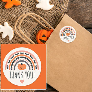 Pink Boho Rainbow Halloween Baby Shower Thank You Classic Round Sticker