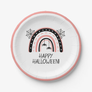 Pink Boho Rainbow Halloween Paper Plate