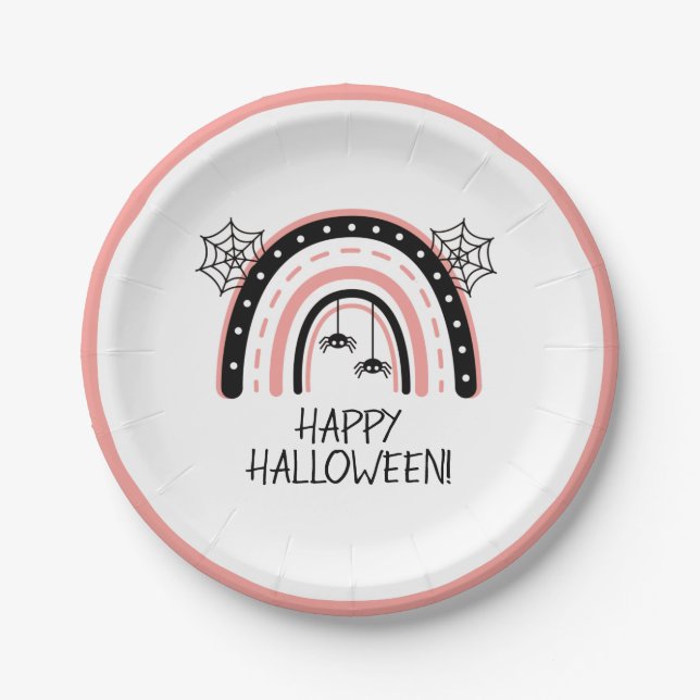 Pink Boho Rainbow Halloween Paper Plate (Front)
