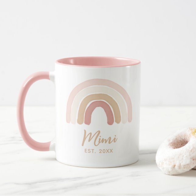 Pink Boho Rainbow Mimi Established Mother's Day Mug (With Donut)