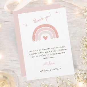 Pink Boho Rainbow Watercolor Star Girl Baby Shower Thank You Card