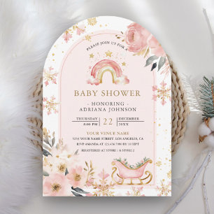 Pink Boho Rainbow Winter Arch Baby Shower Invitation