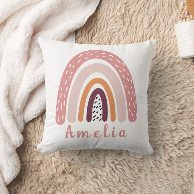 Pink Boho Rainbow with Personalised Name Cushion (Blanket)
