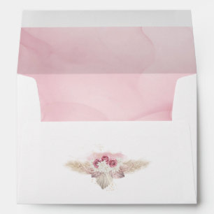 Pink Boho Rose Dry Palm Leaves Return Address Envelope