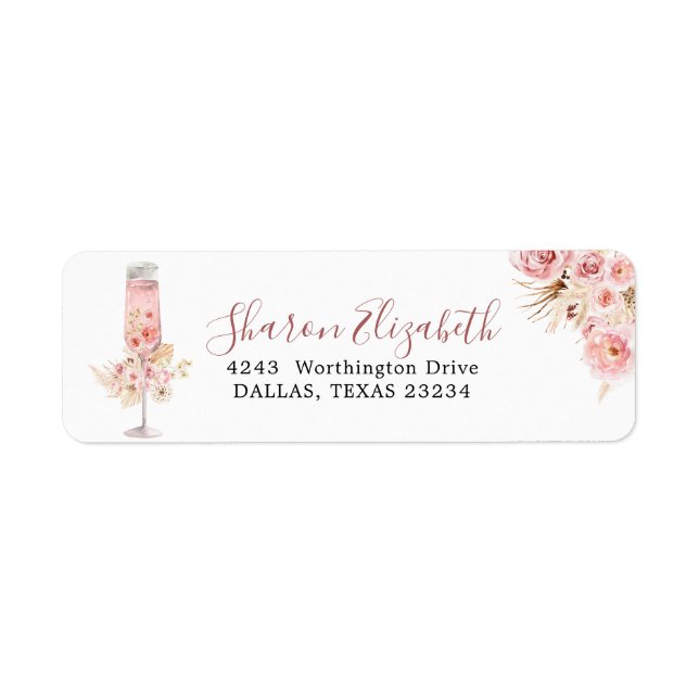 Pink Boho Rose Soiree Bridal Shower Address Label (Front)