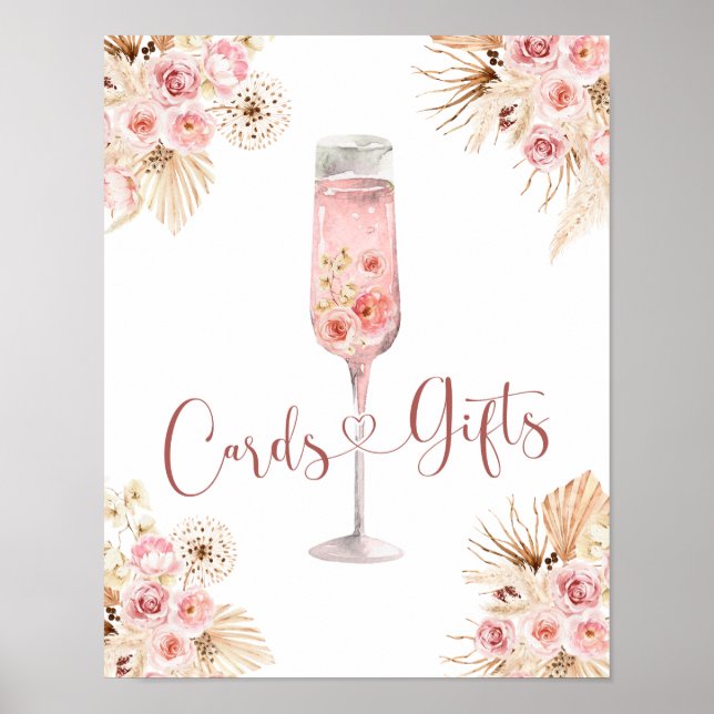 Pink Boho Rose Soiree Bridal Shower Cards Gifts Poster (Front)